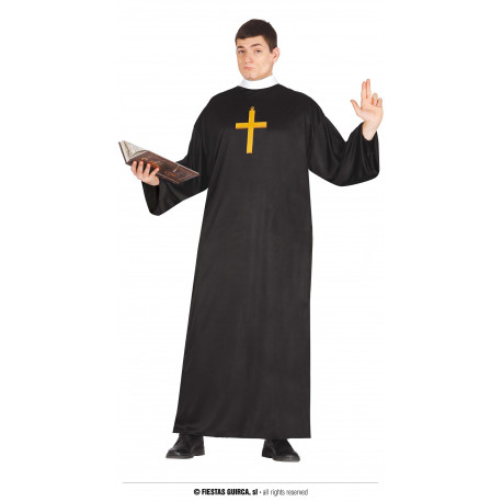 COSTUME DA PRETE SACERDOTE VESTITO COMPLETO CROCE TONACA E COLLETTO TG.S PER TRAVESTIMENTI RELIGIOSI CURIA NO ACCESSOR