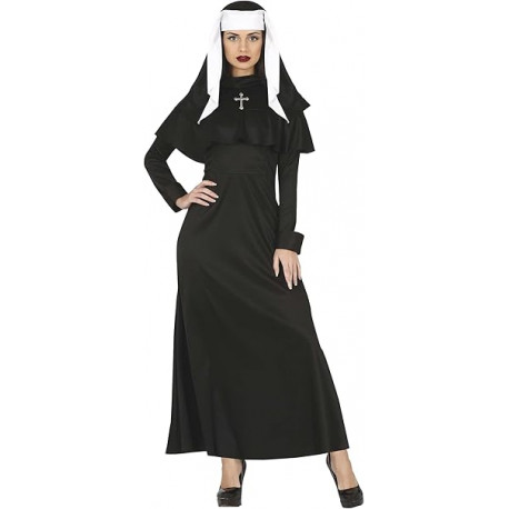 COSTUME DA SUORA TG L VESTITO MONACA COMPLETO DI CUFFIA PER TRAVESTIMENTI DI CARNEVALE A TEMA RELIGIOSO NO ACCESSORI