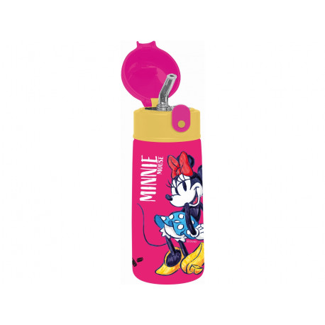 BORRACCIA TERMICA MINNIE MOUSE KID TAPPO AUTOMATICO C/CANNUCCIA 460ML ACCIAIO INOX304 FREDDO24H.CALDO12H BPA FREE SEVEN