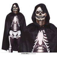 MANTELLO NERO IN VELLUTO 130CM CON CAPUCCIO TG UN.PER TRAVESTIMENTI DI HALLOWEEN/CARNEVALE E SCENE HORROR SACERDOTESSA