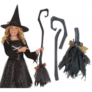 SCOPA MULTICOLOR STREGA E BEFANA MANICO NERO90CM SMONTABILE ARTICOLI DECORATIVI PER TRAVESTIMENTI DI CARNEVALE HALLOWEEN