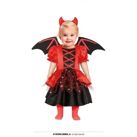 COSTUME DIAVOLETTA BABY 12/18 MESI VESTITO COMPLETO DI DIADEMA E ALI DEVIL PER TRAVESTIMENTI DI HALLOWEEN/CARNEVALE