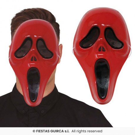 MASCHERA ASSASSINO ROSSA IN PVC PER TRAVESTIMENTI DI HALLOWEEN E CARNEVALE HORROR A TEMA SCREAM SCARY MOVIE GRIDO