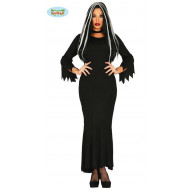 COSTUME DARK NERO VESTITO NERO TG.S PER TRAVESATIMENTI DI HALLOWEEN CARNEVALE A TEMA HORROR FAMIGLIA ADDAMS MORTICIA