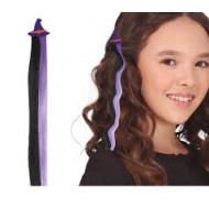 EXTENSION DA STREGA 40CM CIOCCA CAPELLI NERI E LILLA CON APPLICAZIONE PER TRAVESTIMENTI A TEMA HALLOWEEN CARNEVALE BEFAN