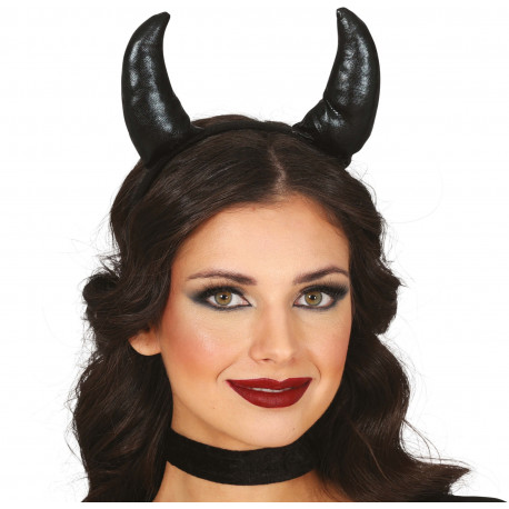 CERCHIETTO DIAVOLETTA CORNA NERE PER TRAVESTIMENTI HALLOWEEN/CARNEVALE E SCENE A TEMA DIAVOLO DEMONIA NERA DONNA SEXY