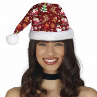 CAPPELLO BABBO NATALE STAMPA SOGGETTI NATALE ROSSO E BIANCO PER TRAVESTIMENTI SCENE E SPETTACOLI SANTA CLAUS