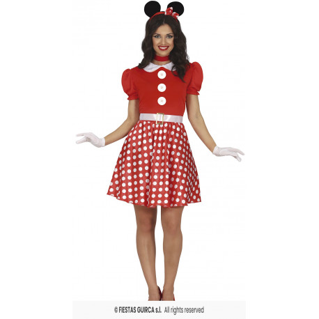 COSTUME TOPOLINA TG.S 40/42 VESTITO CARNEVALE DA TOPINA SEXI CON CINTURA E CERCHIETTO CON ORECCHIE MINNIE NO ACCESSORI