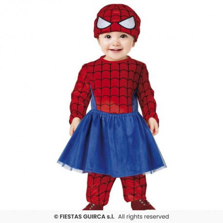 COSTUME SUPER EROINA 12/18 MESI VESTITO CARNEVALE SPIDERGIRL BABY COMPLETO CAPPELLO E TUTA RAGNO C/TUTÙ BLU NO ACCESSORI