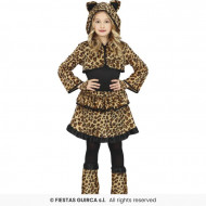 COSTUME CARNEVALE BAMBINA LEOPARDO 7/9ANNI VESTITO COMPLETO GIACCA C/CAPPUCCIO CAMICIA GUANTI SCALDAMUSCOLI NO ACCESSORI