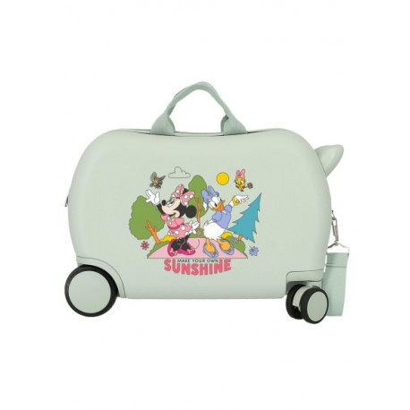 TROLLEY CAVALCABILE 4 RUOTE ABS MINNIE SUNSHINE MENTA31X45X20CM VALIGIA DA CABINA CON TRACOLLA 2 CHIUSURE A COMBINAZIONI