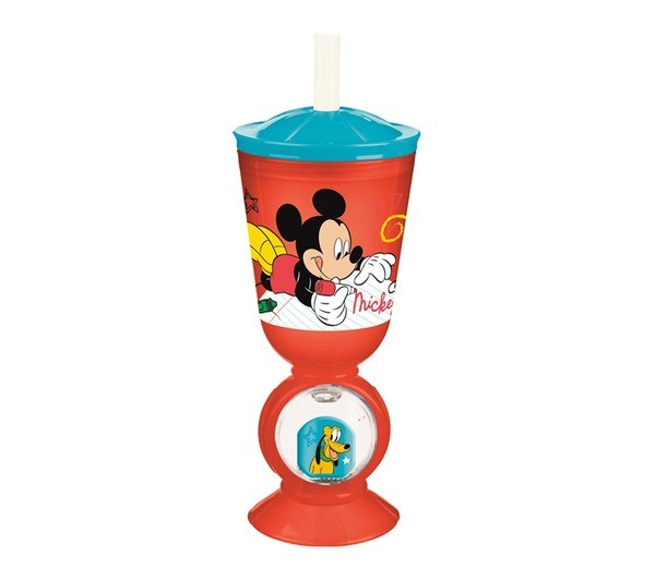 BICCHIERE CON CANNUCCIA MICKEY DISNEY ORIGINAL CON BOLLA DI ACQUA ALLA BASE