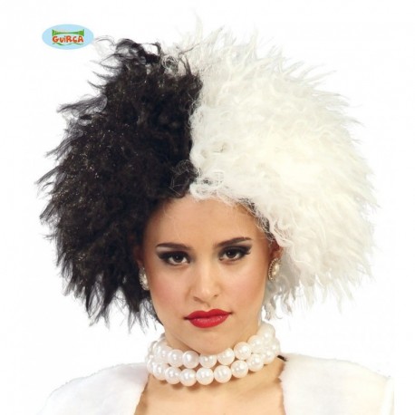 PARRUCCA BIANCO E NERA ELETTRIZZATA HIGH QUALITY GUIRCA WIG.PELUCA BLANCA/NEGRA (ENVASE