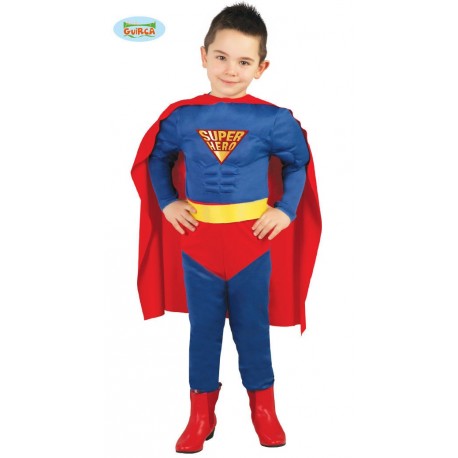 COSTUME CARNEVALE E FESTE. SUPERMAN SUPER HERO MUSCLE HERO 5/6 ANNI VESTITO COMPLETO TUTA/CINTURA/MANTELLO C.82670