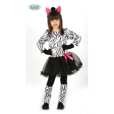 COSTUME CARNEVALE ZEBRA BAMBINA 7/9 ANNI VESTITO COMPLETO DI CERCHIETTO CODA E COPRIGAMBE GUIRCA COD.83230