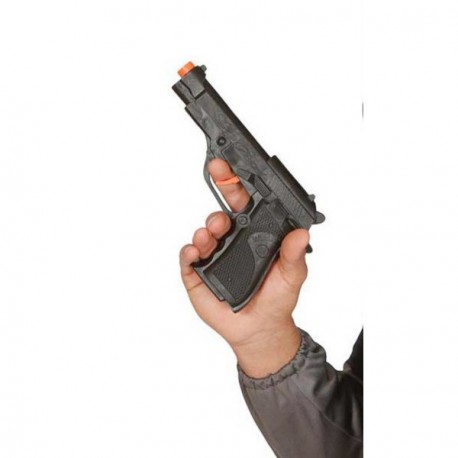 PISTOLA AUTOMATICA NERA DETECTIVE 18CM. FINTA IN PLASTICA PER FESTE DI CARNEVALE E PARTY. COD.18518 GUIRCA 8434077185186