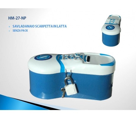 SALVADANAIO SCARPETTA SSC NAPOLI ORIGINAL IN LATTA CON LUCCHETTO  16X7X7CM.PRODOTTO UFFICIALE HM27NP - Parole e Pensieri