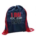 SACCA CON SPALLACCI ROSSI E ZIP LATERALE PEPE JEANS LONDON DALTON ORIGINAL BLU 32X42CM.100% POLIESTERE COD.8435306299087