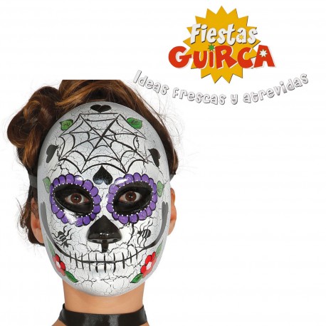 MASCHERA DELLA MORTE HOMBRE RIGIDA DECORATA RAGNATELE INSETTI E FIORI.PER FESTE DI HALLOWEEN/CARNEVALE E PARTY VARI