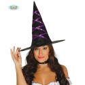 CAPPELLO NERO STRAGA CON APPLICAZIONI NASTRO VIOLA PER FESTE DI HALLOWEEN/CARNEVALE E PARTY A TEMA 100%POLIESTER