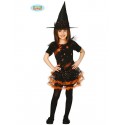 COSTUME STREGA BABY 7/9 ANNI COMPLETO VESTITO E CAPPELLO PER FESTE DI HALLOWEEN/CARNEVALE E PARTY VARI 100% POLIESTER