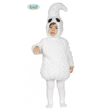 COSTUME GHOST BABY 6/12 MESI FANTASMINO BIANCO TUNICA E CAPUCCIO PER FESTE DI HALLOWEEN E PARTY VARI 100% POLIESTER