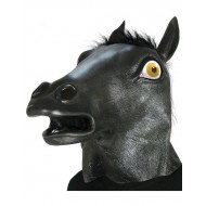 MASCHERA COMPLETA COPRICAPO CON PELO. CAVALLO NERO IN GOMMA PER FESTE E TRAVESTIMENTI DI CARNEVALE E PARTY A TEMA