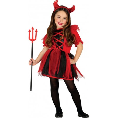 COSTUME DIAVOLESSA BABY 5/6 ANNI VESTITO E DIADEMA X FESTE E TRAVESTIMENTI DI CARNEVALE/HALLOWEEN/E PARTY A TEMA