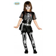 COSTUME SHINNY SKELETRO NERO DECORATO BABY 10/12 ANNI VESTITO E COLLANT. X FESTE E TRAVESTIMENTI HALLOWEEN/CARNEVALE