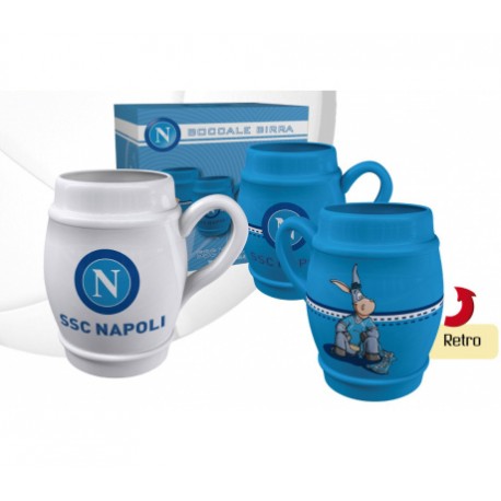 BOCCALE BIRRA IN CERAMICA SSC NAPOLI ORIGINAL 13,5X13,5X10CM.CON MANICO COLORE BIANCO/AZZURRO PRODOTTO UFFICIALE