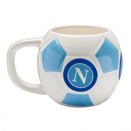 TAZZA PALLONE SSC NAPOLI IN CERAMICA BIANCO AZZURRA DECORATA PRODOTTO UFFICIALE 9X9X13CM.CON MANICO