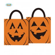 BORSA SHOPPER 38X35CM.ARANCIONE CON STAMPA ZUCCHA DI HALLOWEEN IN PLASTICA CON MANICI NERI IN POLIESTER.