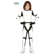 COSTUME CARNEVALE SOLDATO DI CAVALLERIA STORTROOPER STAR WARS 7/9 ANNI MASCHERA+ VESTITO TUTA SPANDEX NERO/BIANCO LUCIDO