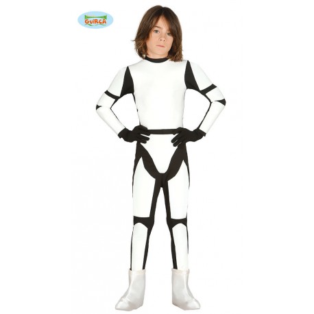 COSTUME CARNEVALE SOLDATO DI CAVALLERIA STORTROOPER STAR WARS 7/9 ANNI MASCHERA+ VESTITO TUTA SPANDEX NERO/BIANCO LUCIDO