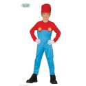 COSTUME CARNEVALE MACCHINISTA DI TRENO SUPER MARIO BABY 10/12 ANNI VESTITO 2 PEZZI COMPLETO TUTA CON MAGLIA E CAPPELLO