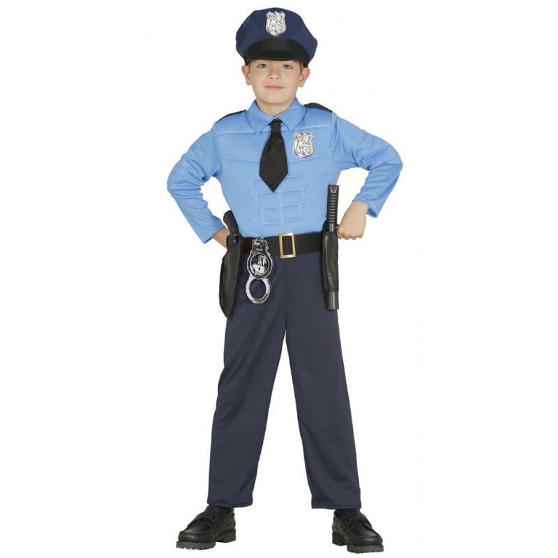 COSTUME CARNEVALE POLICE AMERICAN BABY 5/6 ANNI VESTITO COMPLETO DI  CAPPELLO/PANTALONI/CAMICIA/CINTURONE/PISTOLA/MANETTE - Parole e Pensieri