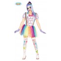 COSTUME CARNEVALE PAGLIACCIA CLOWN DONNA TAGLIA UNICA VESTITO IN SPANDEX COMPLETO DI CAPPELLINO COD 84598 GUIRCA