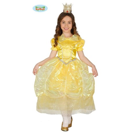 COSTUME CARNEVALE PRINCIPESSA GIALLA 7/9 ANNI VESTITO E DIADEMA