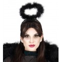 DIADEMA ANGELO NERO CON PIUME NERE ARTICOLI PER TRAVESTIMENTI DI HALLOWEEN CARNEVALE E PARTY A TEMA