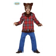 COSTUME LUPO MANNARO BABY 7/9 VESTITO COMPL.CAPUCCIO CAMICIA CON PELO PANTALONI X TRAVESTIMENTI DI HALLOWEEN/CARNEVALE