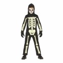 COSTUME CARNEVALE/HALLOWEEN SCHELETRO FOLFORESCENTE BABY 7/9 ANNI VESTITO COMPLETO TUTA NERA CON DISEGNO E CAPUCCIO