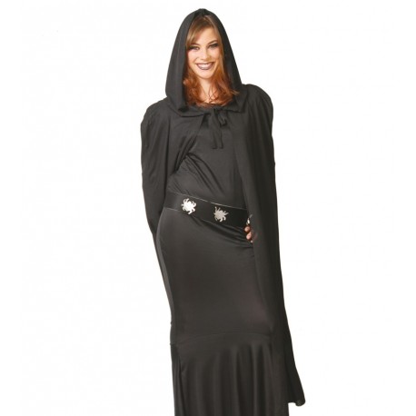 MANTELLO NERO 135CM CON CAPUCCIO PER TRAVESTIMENTI DI HALLOWEEN/CARNEVALE E SCENE A TEMA HORROR 100%POLIEST.