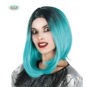 PARRUCCA STREGA CASCHETTO LUNGO CAPELLI NERI E VERDE PER TRAVESTIMENTI DI HALLOWEEN/CARNEVALE E SCENE A TEMA HIGH QUALIT