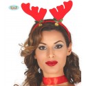 DIADEMA CERCHIETTO ROSSO CON APPLICAZIONE CORNA DI RENNA SU MOLLE CON CAMPANELLI ARTICOLI DECORATIVI X FESTE NATALIZIE