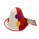 CAPPELLO CLOWN A CONO H24CM DIAM.INTERNO 18CM EST.23CM BIANCO ROSSO DECORATO PER TRAVESTIMENTI DI CARNEVALE GIOCOLIERE