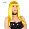 PARRUCCA POP GIALLO NEON ORO LUNGHA A CASCHETTO PER TRAVESTIMENTI DI CARNEVALE PARTY SCENE E SPETTACOLI A TEMA