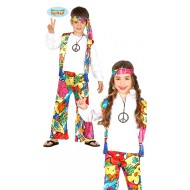 COSTUME CARNEVALE RAINBOW HIPPIE 5/6 ANNI VESTITO COMPLETO DI BANDANA/CAMICIA CON GILET/PANTALONI ANNI 60/70 NO ACCESSOR