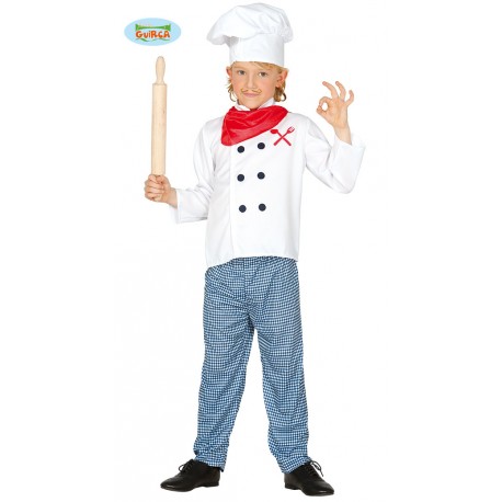 COSTUME CARNEVALE COCINERO CUOCO BAMBINI 7/9 ANNI CAPPELLO PANTALONI/GIACCA/FOULARD.COD.83363 GUIRCA 8434077833636