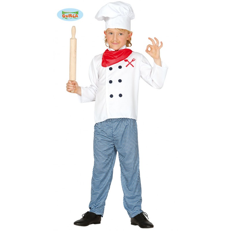 COSTUME CARNEVALE COCINERO CUOCO BAMBINI 7/9 ANNI CAPPELLO  PANTALONI/GIACCA/FOULARD.COD.83363 GUIRCA 8434077833636 - Parole e Pensieri