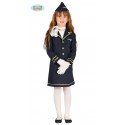 COSTUME CARNEVALE HOSTESS AEREO BAMBINA 3/4 ANNI VESTITO COMPLETO DI CAPPELLO PER TRAVESTIMENTI FESTE E SPETTACOLI A TEM